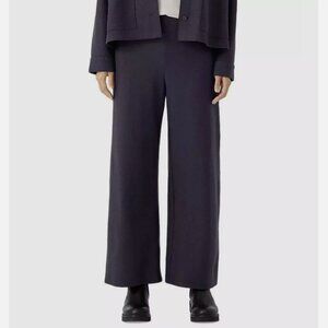 Eileen Fisher Dark Blue Boiled Wool Jersey Wide-Leg Pant
